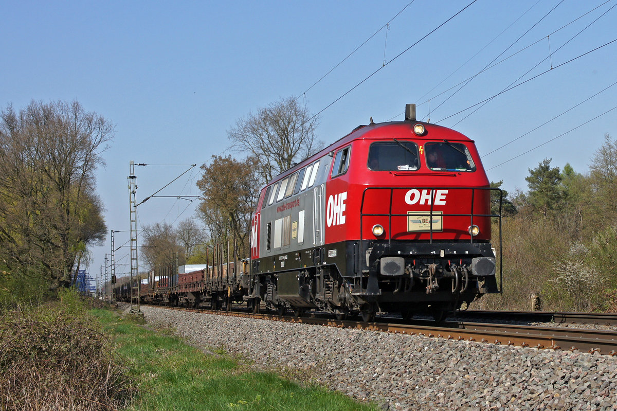 Die V160 (216 123-0) von OHE am 11.04.2016 in Lintorf.
