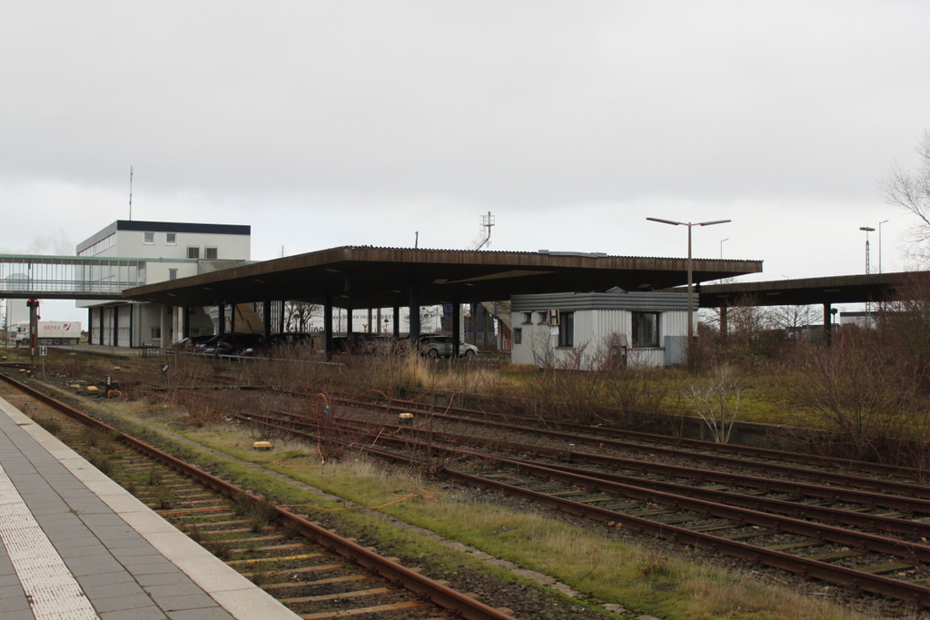 Die Vegetation ist weit fortgeschritten im Bahnhof Puttgarden am 28.12.2018 