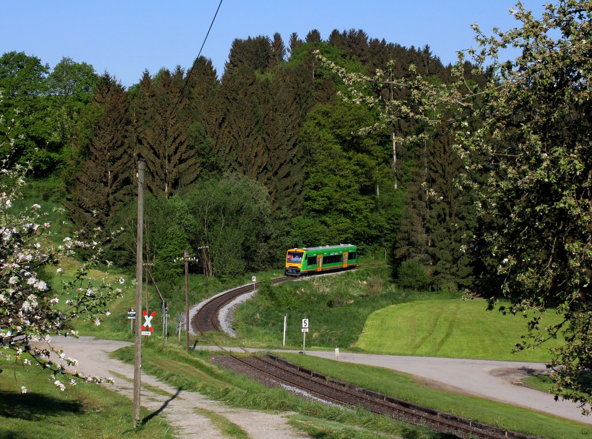 Die VT 15 nach Freyung am 16.05.2015 unterwegs bei Neuhausmühle.