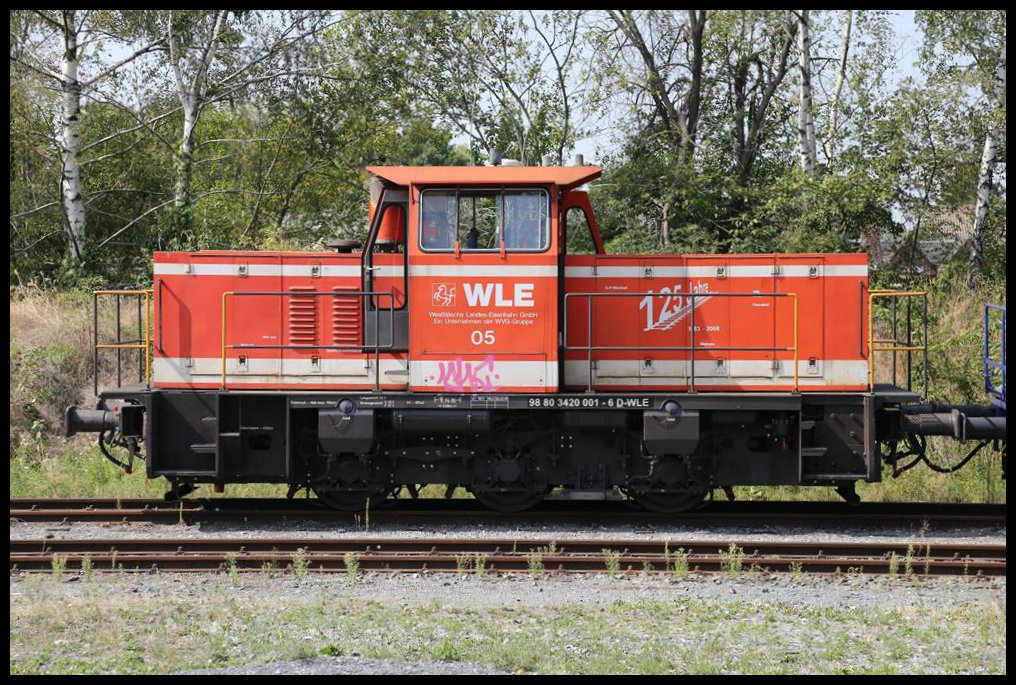 Die WLE Kleinlok Nr. 05 war am 23.08.2019 im Bahnhof Erwitte im Einsatz.