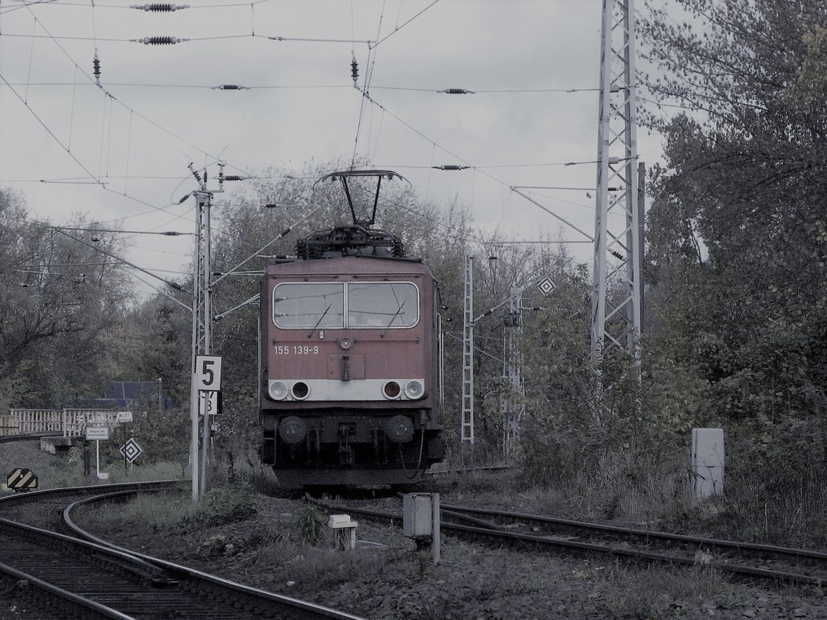 Die Zeit der Braunkohlelieferung endet im Mai 2017 in Königs Wusterhausen.Diese  155-39-9 steht am 16.10.2008 auf dem für die Kohleloks vorgesehenen Abstellgleis Richtung Zernsdorf.