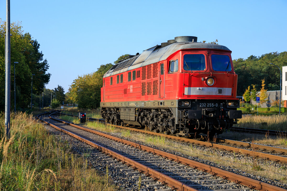 Die Zuglok 232 255 zu unserer DB Sonderfahrt setzte am 30.09.2022 im Bahnhof von Wolgast um.
