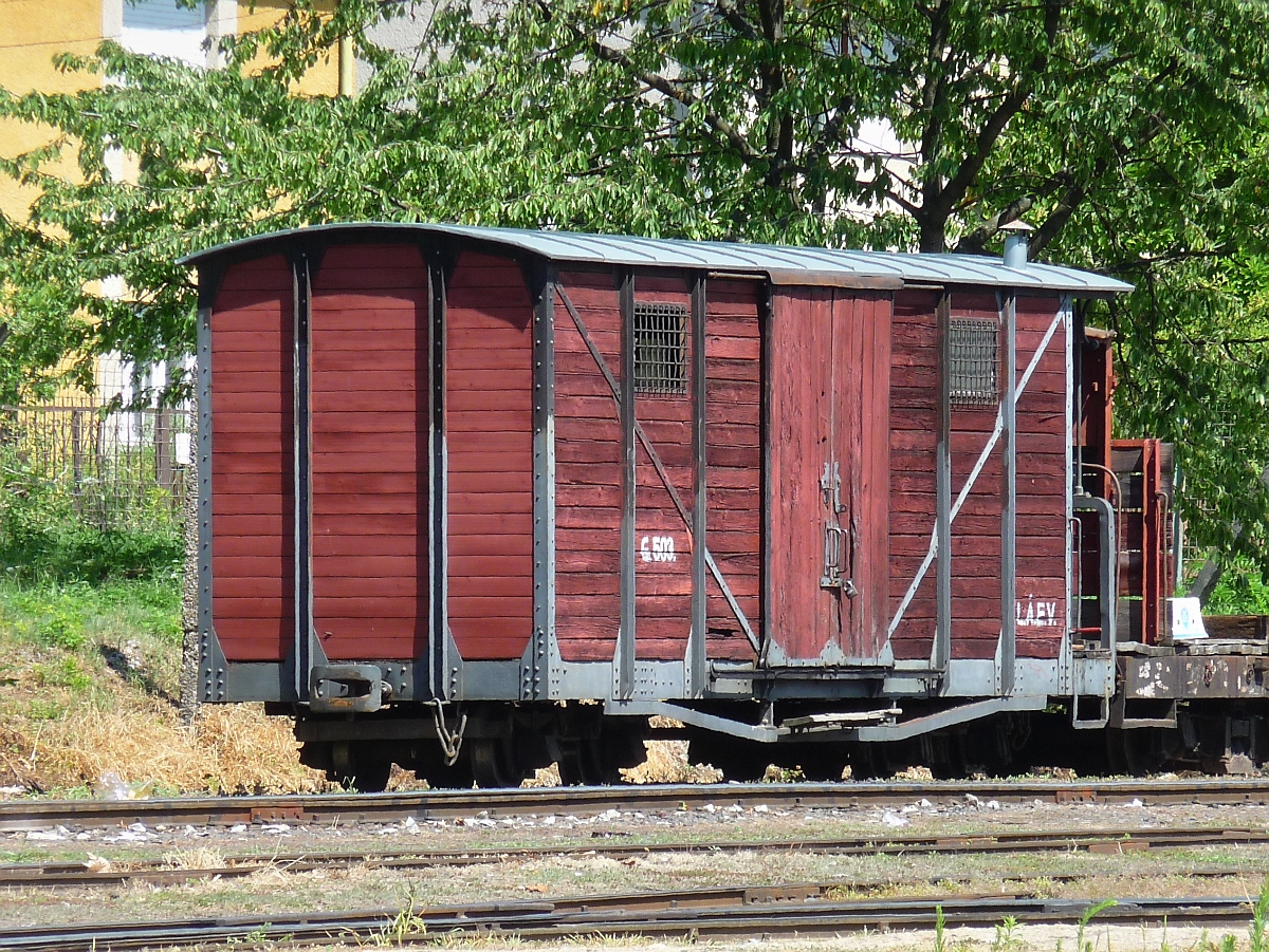 Dies ist der kleine Güterwagen hinter der Lok Lilla in groß. 
Miskolc, 10.7.16 
