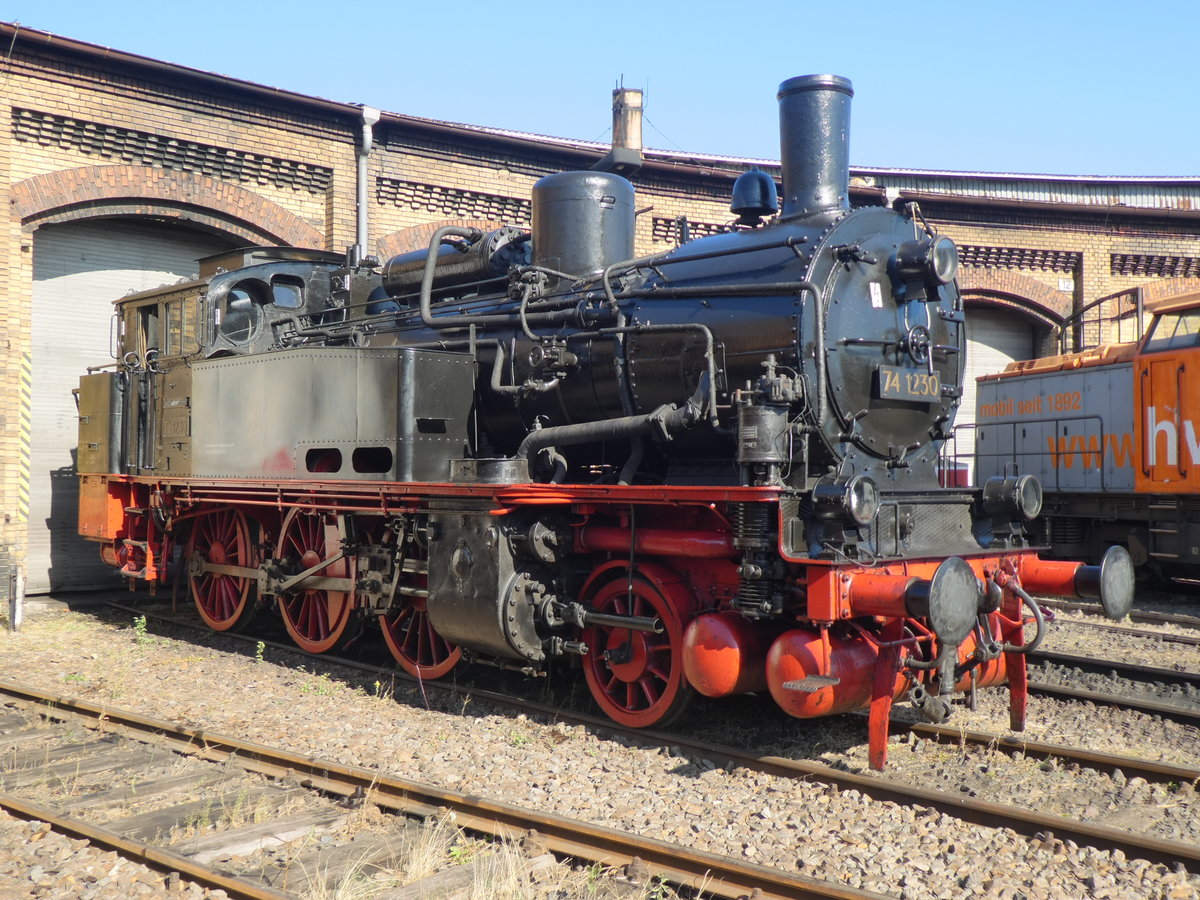 Diese ehem. preußische Tenderlok T11- zuletzt bezeichnet als 74 1230 -war über viele Jahre hinweg Traditionslok bei der DR und auch zu Sonderfahrten unterwegs. Nach ihrer Abstellung ist sie selten zu sehen. Berlin, Eisenbahnfest im ex Bw Schöneweide, 22.9.2019.