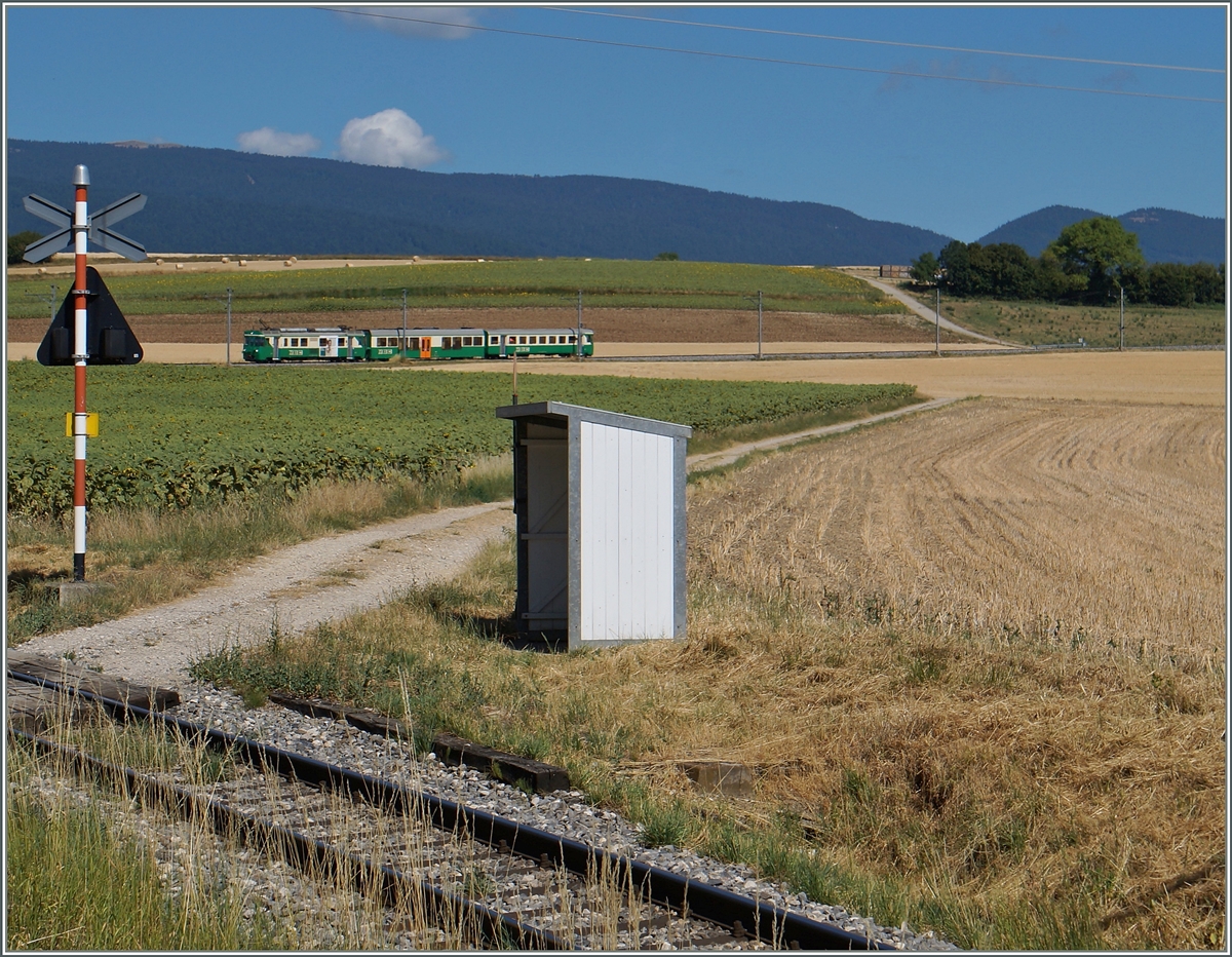 Diese reizende Haltstelle hört auf den edlen Namen  Chardonney-Château . 
Der BAM Regionalzug 114 im Hintergrund noch zu sehen, war hier ohne Halt durchgefahren.
21. Juli 2015