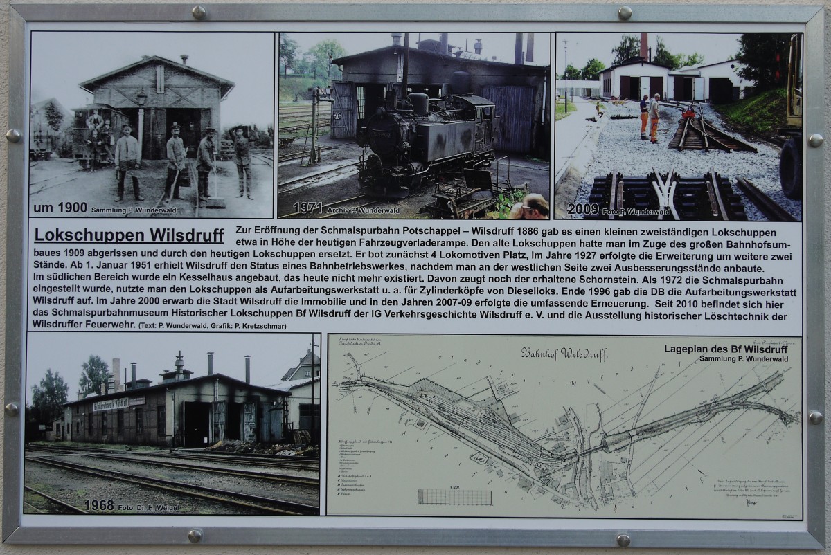 Diese Tafel informiert über den Lokschuppen in Wilsdruff einst und jetzt; 02.10.2014
