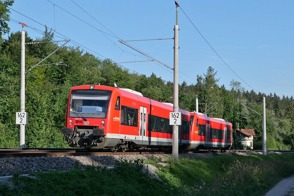 Diesel statt Elektro (||) - 650 113 und ein unerkannt gebliebener 650er als IRE 3 / 4823 von Ulm nach Friedrichshafen am 14.07.2022 im Schussentobel bei Kilometer 162.2