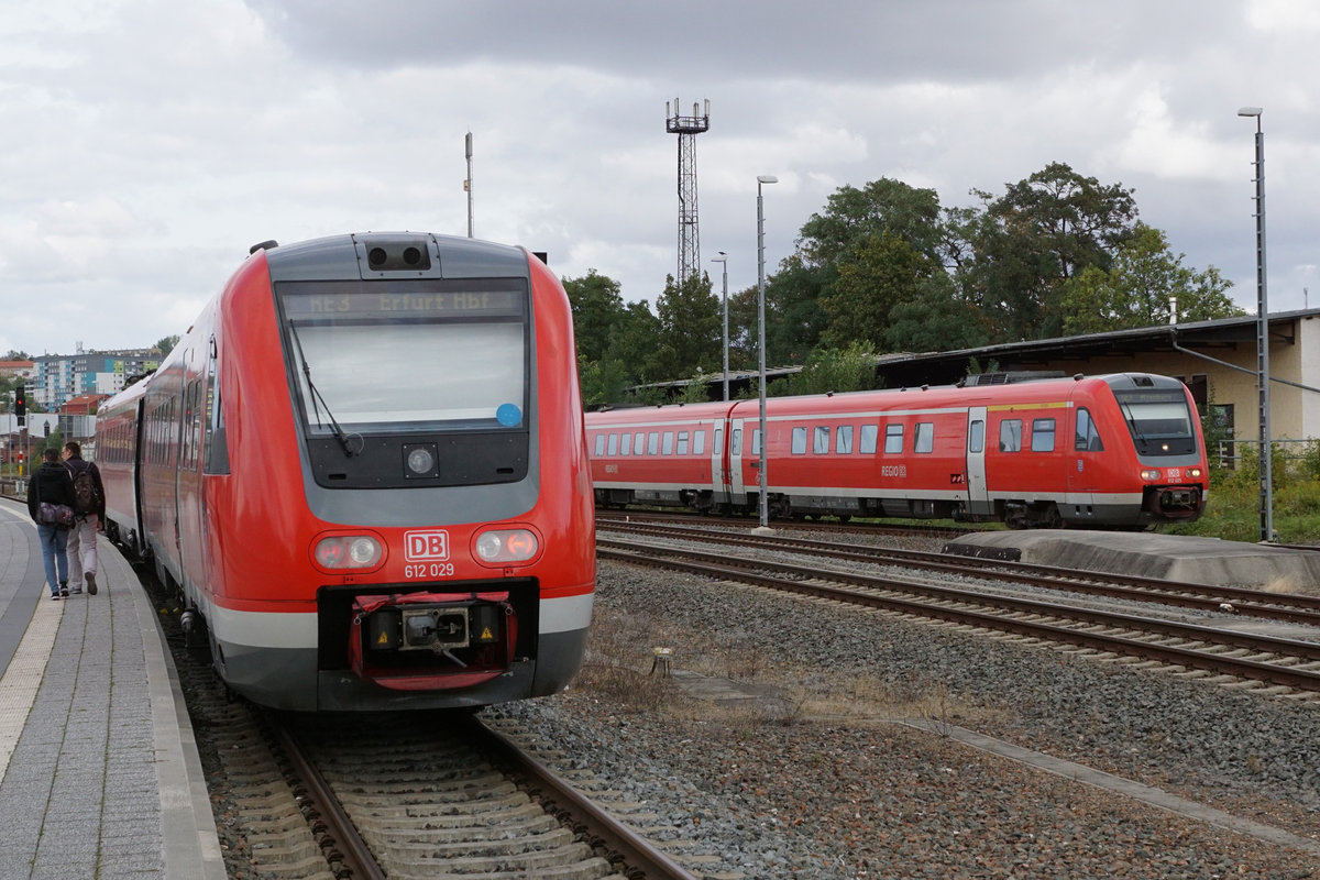 Dieseltriebzüge von DB REGIO der BR 612 in Gera am 19. September 2019.
Foto: Walter Ruetsch