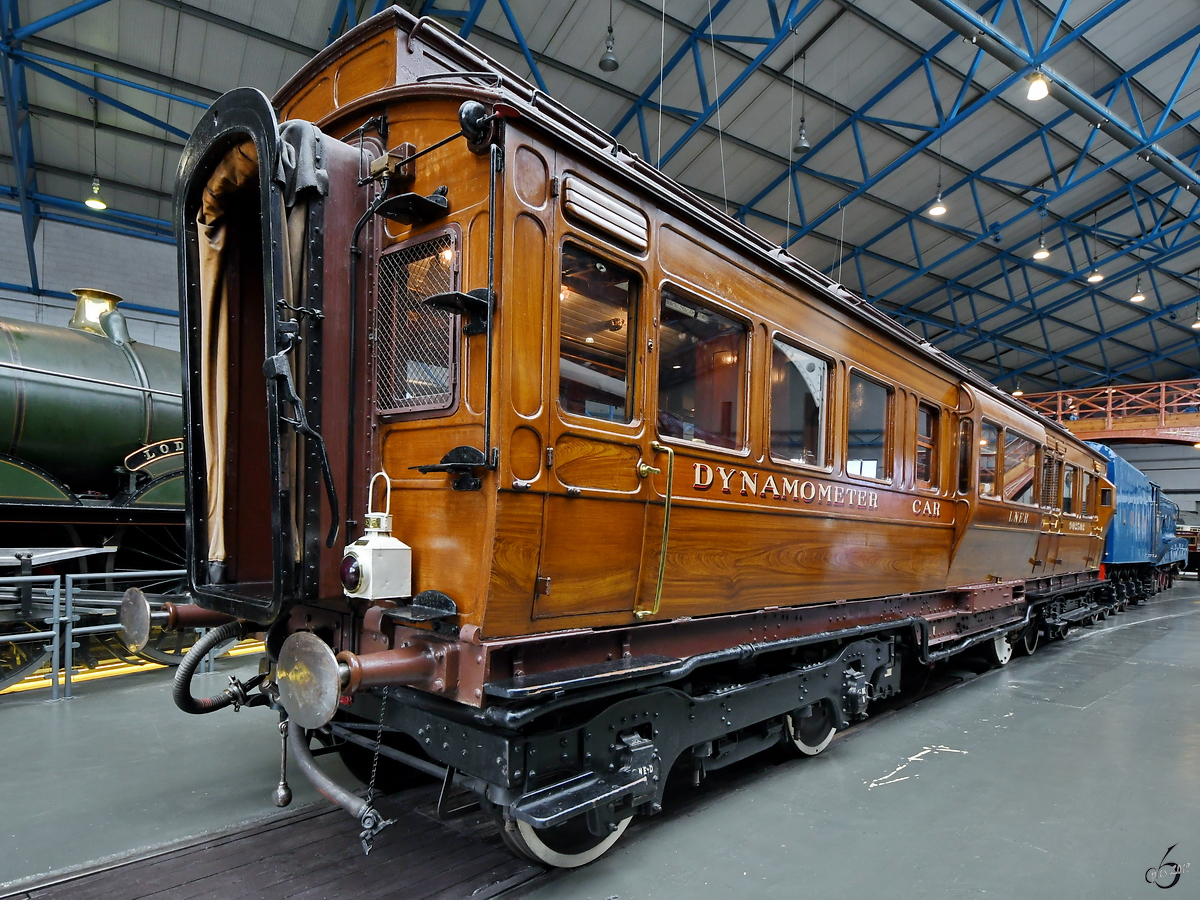 Dieser 1906 gebaute Prüfstandwagen wurde 1938 bei den Geschwindigkeitsrekordläufen der Mallard-Dampflokomotive eingesetzt. (National Railway Museum York, Mai 2019)