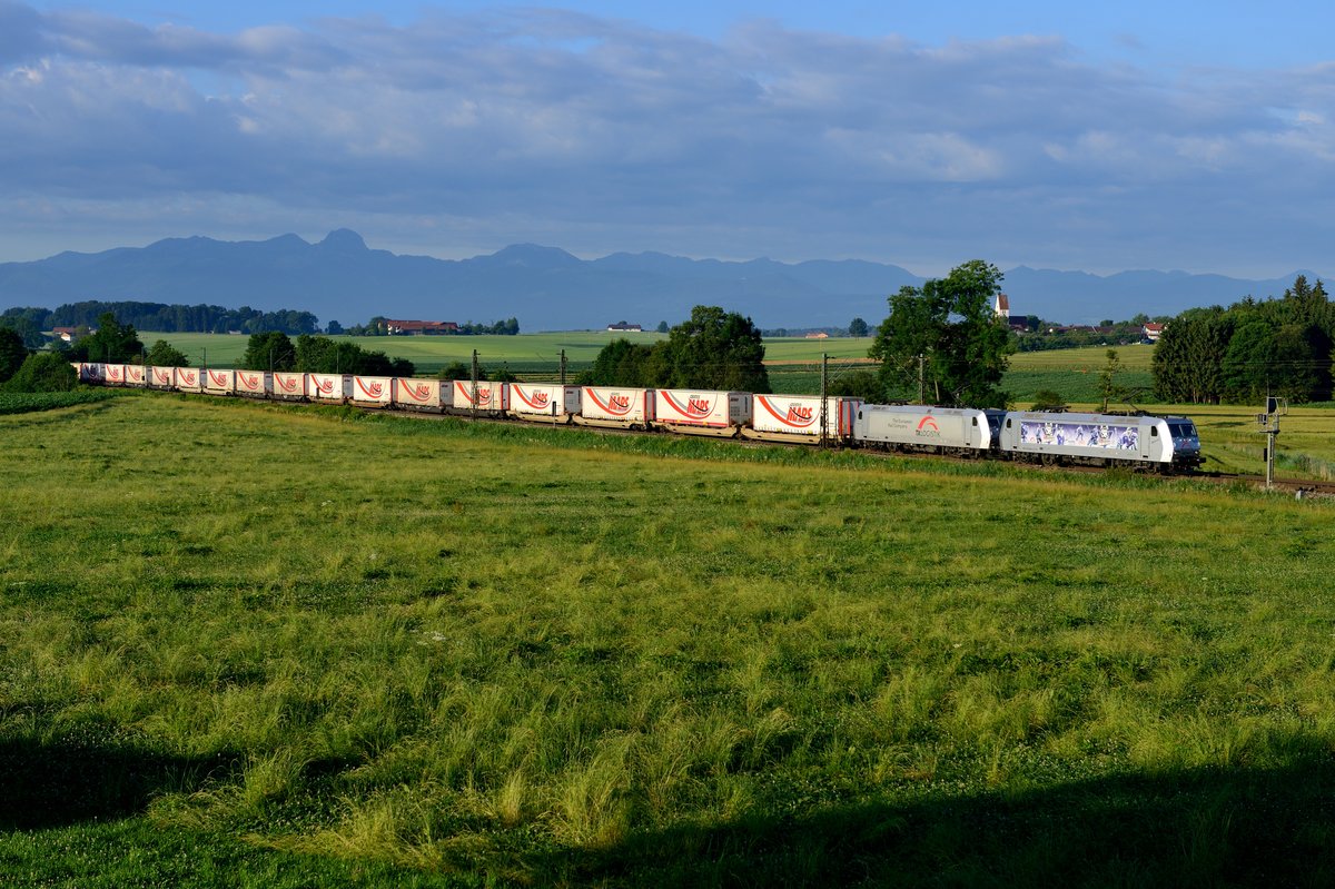 Diverse Anläufe benötigte es, den TEC 41870 von Triest nach Bettembourg vernünftig abzulichten. Besser bekannt ist dieser Zug als  Mars-KLV , aufgrund seiner charakteristischen Beladung mit Aufliegern einer türkischen Spedition. Entweder waren die ersten Wagen hinter der Lok nicht beladen, oder die Bespannung war aufgrund schwarzer Loks unfotogen. Am 05. Juli 2016 war dies ausnahmsweise nicht der Fall, als 185 540 und 531 mit dem komplett beladenen Zug meinen Fotostandort bei Haus passierten. 