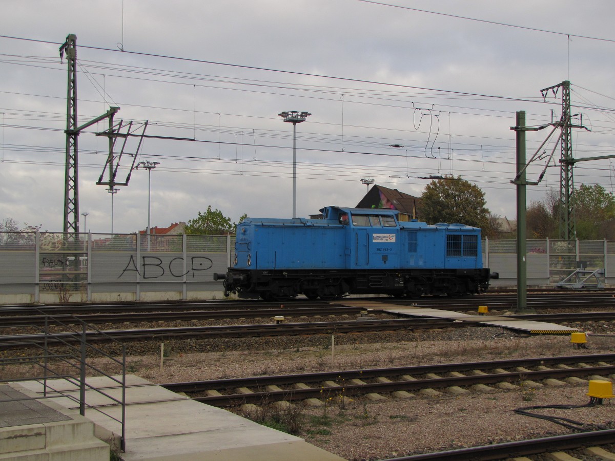DLW Meiningen 202 563-3 als Tfzf vom DB Werk Erfurt nach Meiningen, am 11.11.2013 in Erfurt Hbf.
