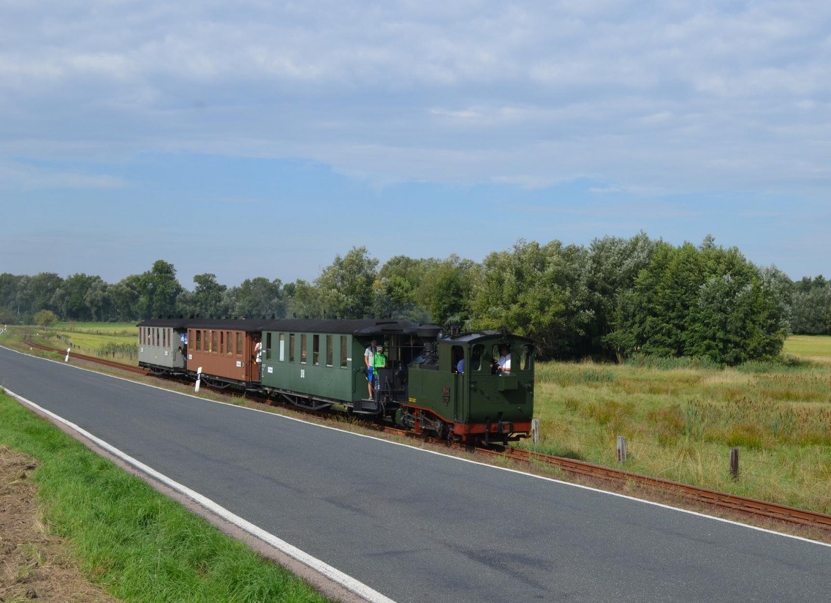 Döllnitzbahn: Sä. IK Nr. 54 bei Nebitzschen in Richtung Mügeln zum „130 Jahre Schmalspurbahnstrecke Oschatz – Mügeln Jubiläum“ 13.09.2015