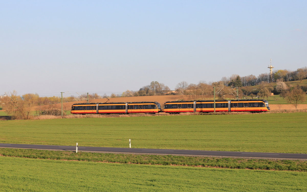 Doppeltraktion ET 2020 als S4 Öhringen-Cappel - Schwaigern West am 04.04.2020 zwischen Öhringen West und Bitzfeld. 