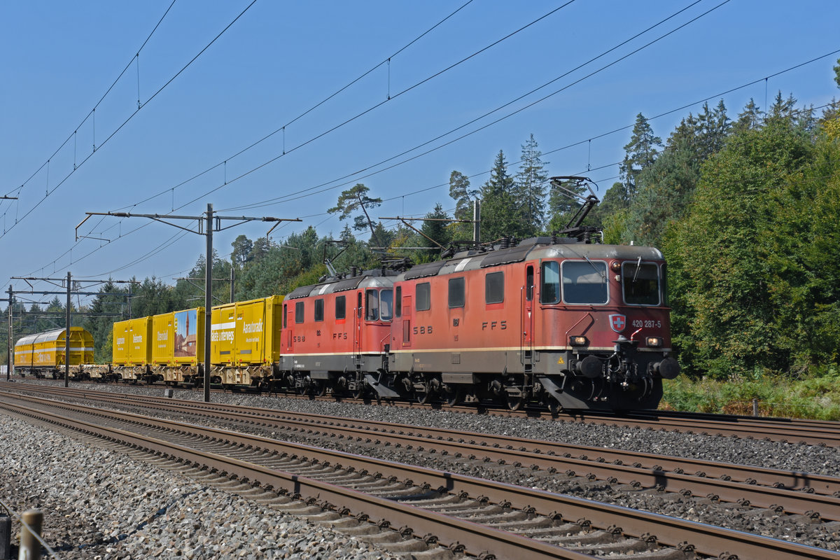 Doppeltraktion, mit den Loks 420 287-5 und 420 343-6 fährt Richtung Bahnhof Rupperswil. Die Aufnahme stammt vom 14.09.2020.