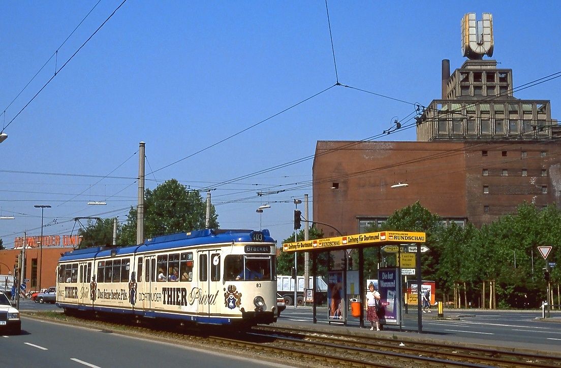 Dortmund Tw 83 in der Kampstrae am Westentor, 16.06.1989.