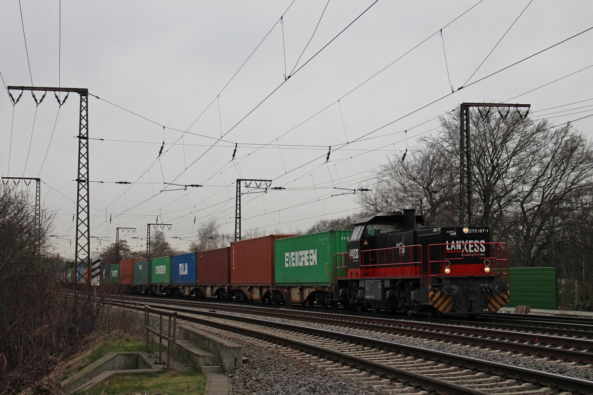 DPR 275 107 am 10.2.14 mit einem Containerzug am Abzw-Lotharstraße in Duisburg-Neudorf.