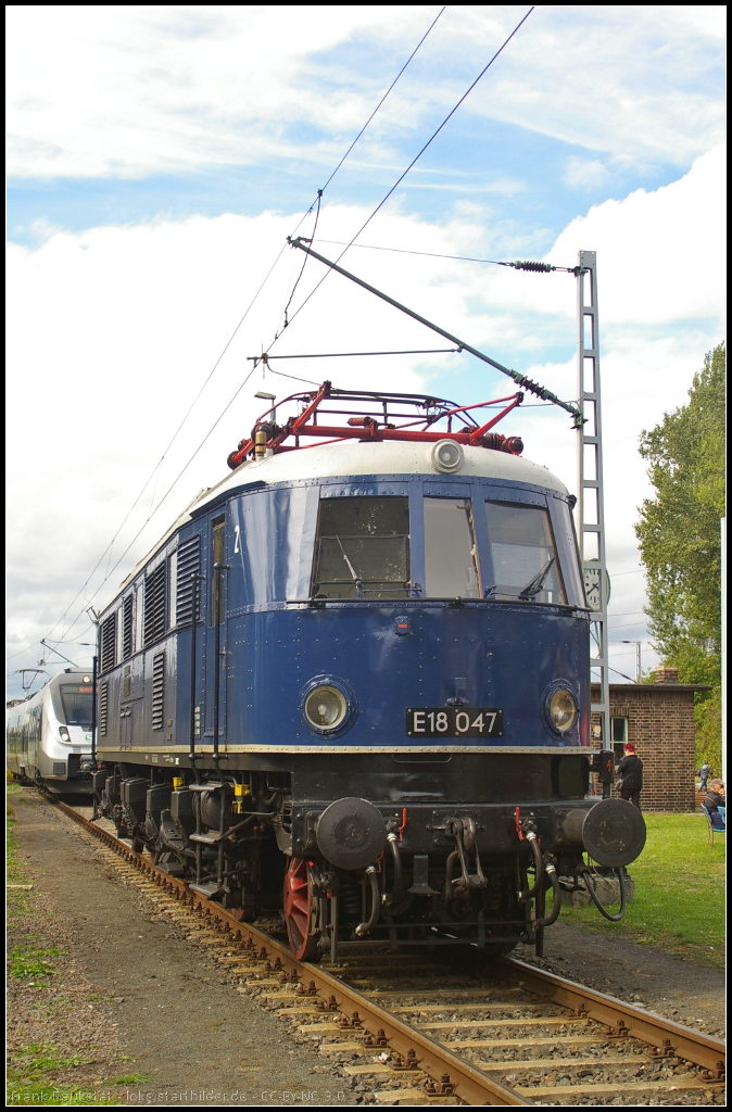 DR E18 047 des Verkehrsmuseum Nrnberg war bei den Bahnaktionstagen des Frderverein Berlin-Anhaltische Eisenbahn e.V. am 15.09.2013 in Lutherstadt Wittenberg zu Gast