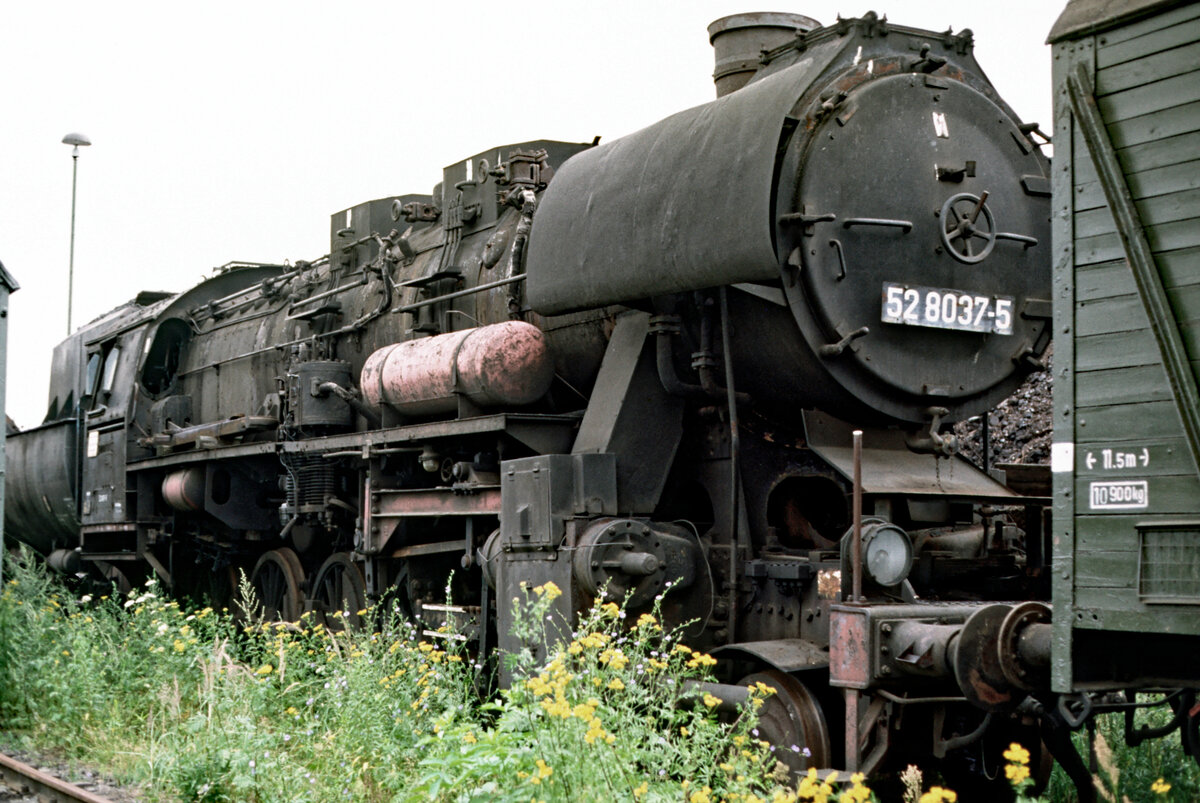 DR-Rekolok 52 8037 am 29.07.1991 im Bw. Hoyerswerda.