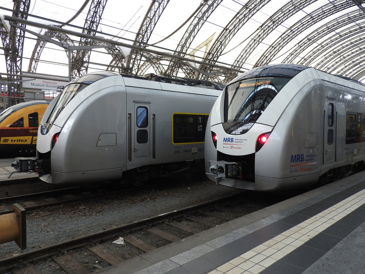 Dresden am 22.09.2017.Diese Züge der MRB gehören zum neuen Erscheinungsbild des Bahnhofs