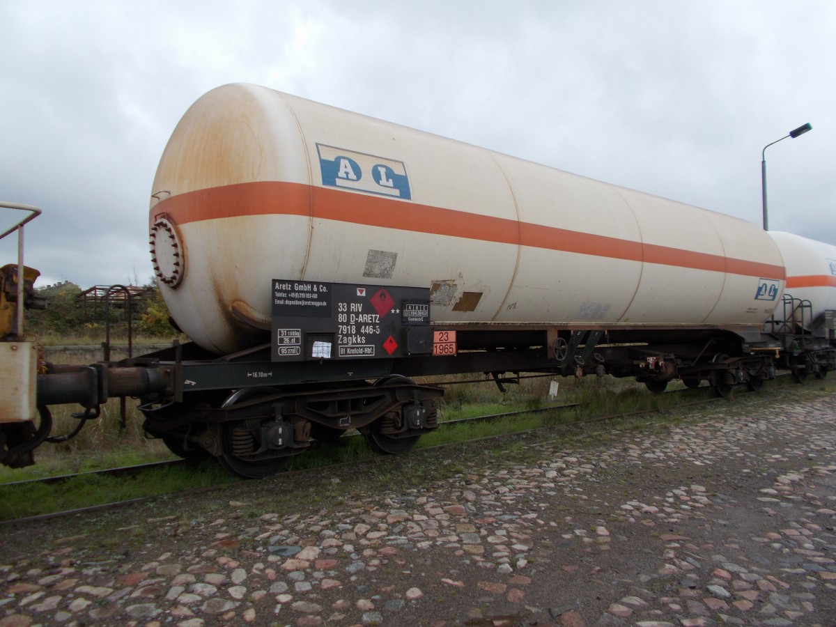 Druckgaskesselwagen Zagkks,am 20.Oktober 2014,in Stralsund.
