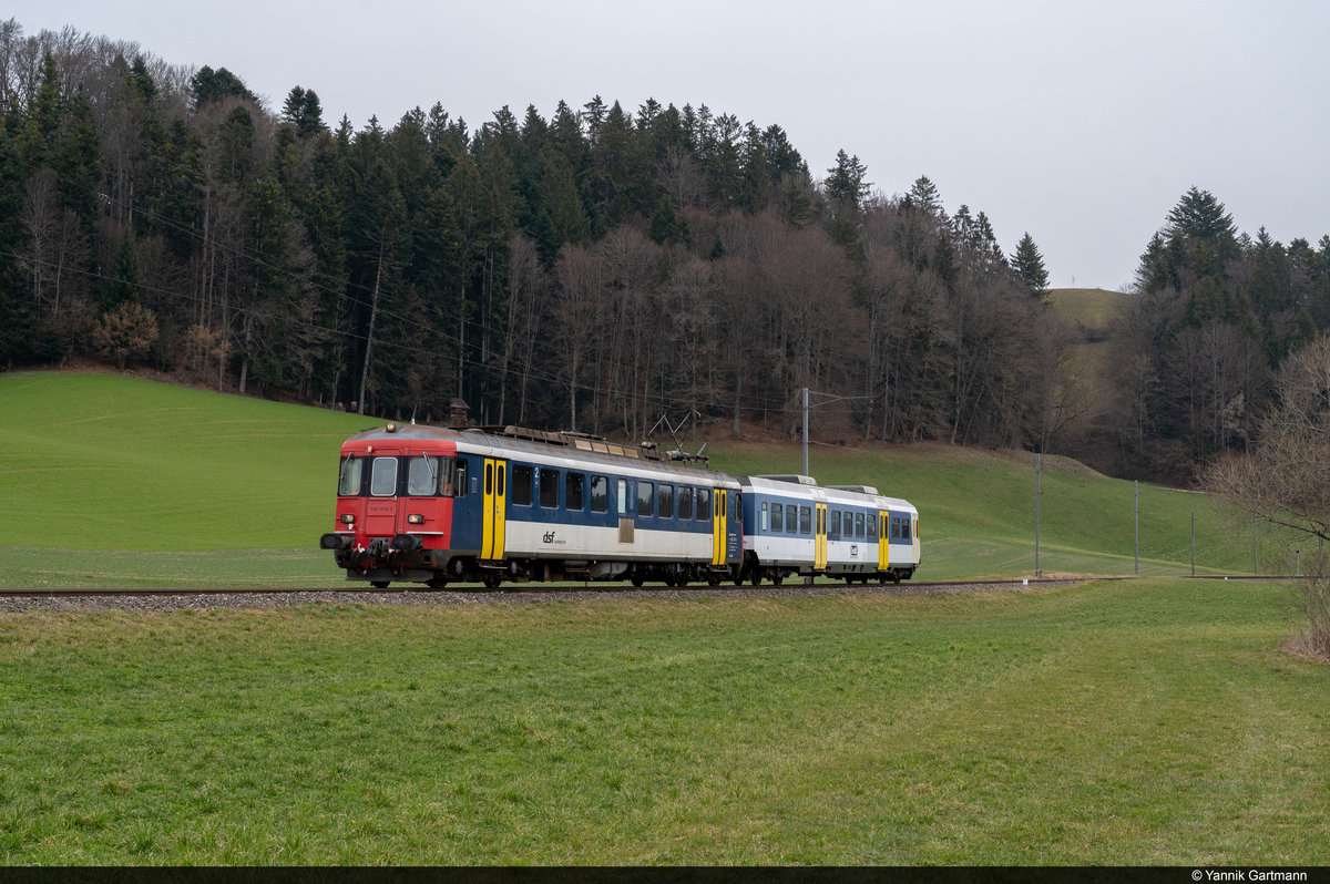 DSF/OeBB RBe 540 074-2 ist am 03.03.2021 auf Testfahrten unterwegs auf der ETB und konnte hier bei Dürrenroth aufgenommen werden.