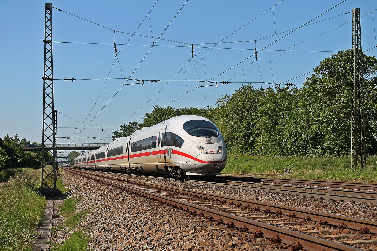 Durchfahrt von 403 007-8  Oberhausen  am 07.06.2013 auf dem Weg nach Kln Hbf in Orschweier auf der KBS 703 gen Offenburg.