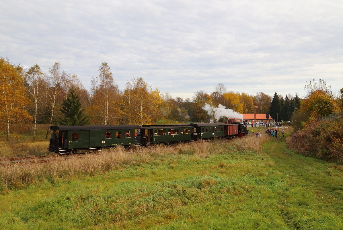 Durchfahrt von 99 6101 mit IG HSB-Sonderzug (Quedlinburg-Hasselfelde) am 18.10.2014 durch die Stieger Wendeschleife. (Bild 4)