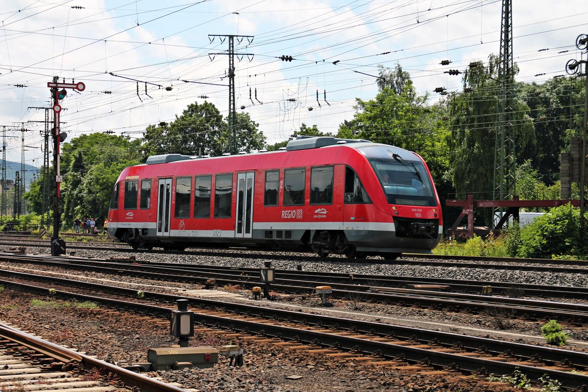 Durchfahrt am 18.06.2016 von 640 006 als RB 23 (Limburg (Lahn) - Andernach) in Koblenz Lützel in Richtung Weißenthurm.