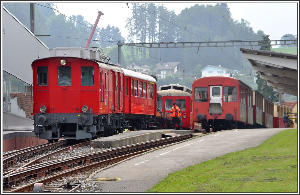 DZeh 2/4 22 mit AB13, ABDeh 2/4 23, Velowageb B9 und Sommerwagen in Heiden. (18.08.2015)