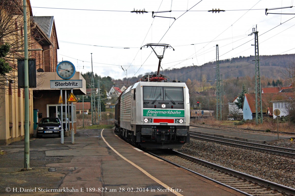E 189 822 Steiermarkbahn am 28.02.2014 in Sterbfritz.