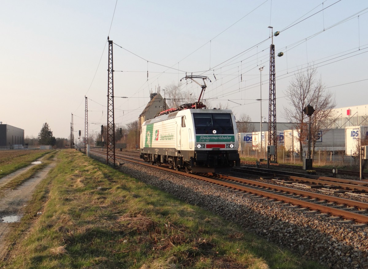 E 189 822 der Steiermarkbahn zu sehen am 08.04.15 in Gersthofen.