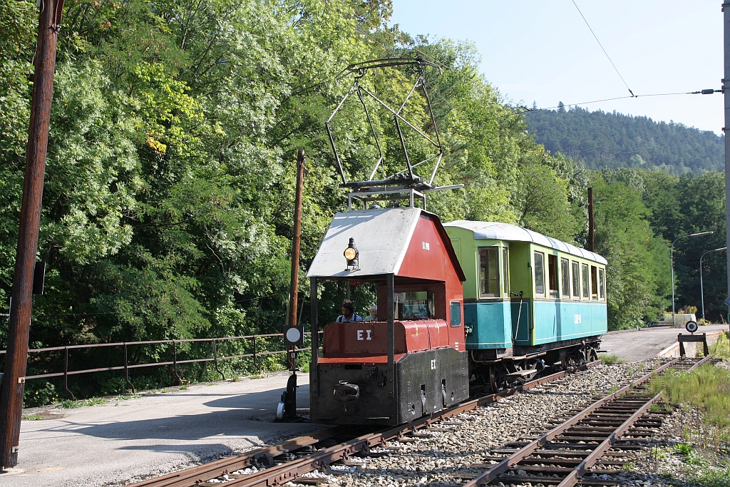 E I (Bo, Brand-Lhuillier/Brünn und Siemens-Schuckert/Wien, Baujahr 1903) am 12.September 2020 im Bahnhof Payerbach Lokalbahn.