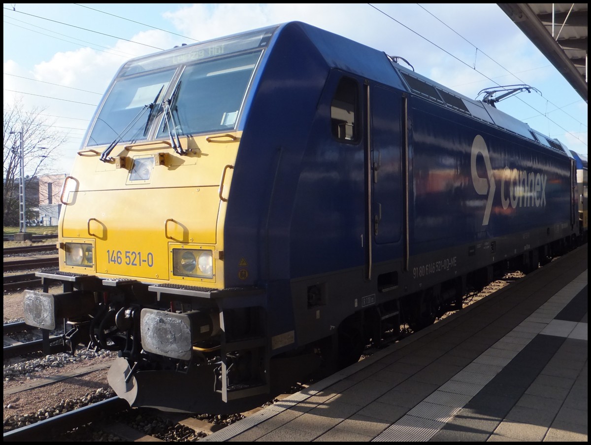 E-Lok 146 521-0 in Rostock am Hauptbahnhof am 11.02.2014