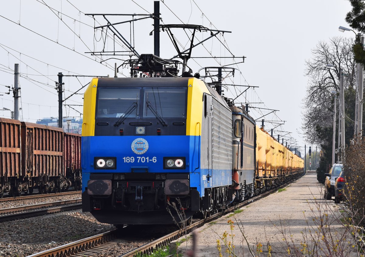 E-Lok 189-701-6 der Cargo Trans Vagon am 23.03.2019 in Bahnhof Bucursti Baneasa.