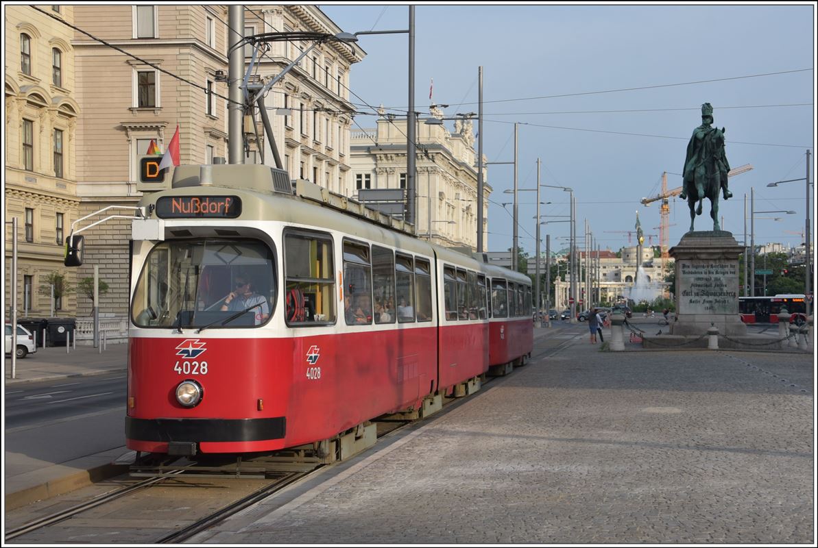 E Wagen 4028 der Linie D von Wien Hbf Ost nach Nussdorf. (08.06.2018)