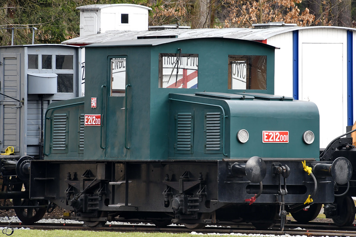 E212 001 Anfang April 2018 im Eisenbahnmuseum Lužná u Rakovníka.