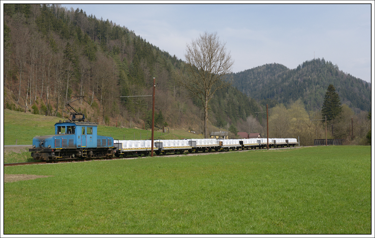 E4 der Breitenauerbahn am 3.4.2019 im Roßgraben zw. Breitenau und Mixnitz aufgenommen. 