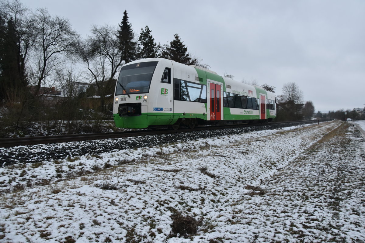 EB Triebwagen 650 021 nach Meiningen in Salz an der Mühlbacher Straße am Samstag den 26.1.2019
