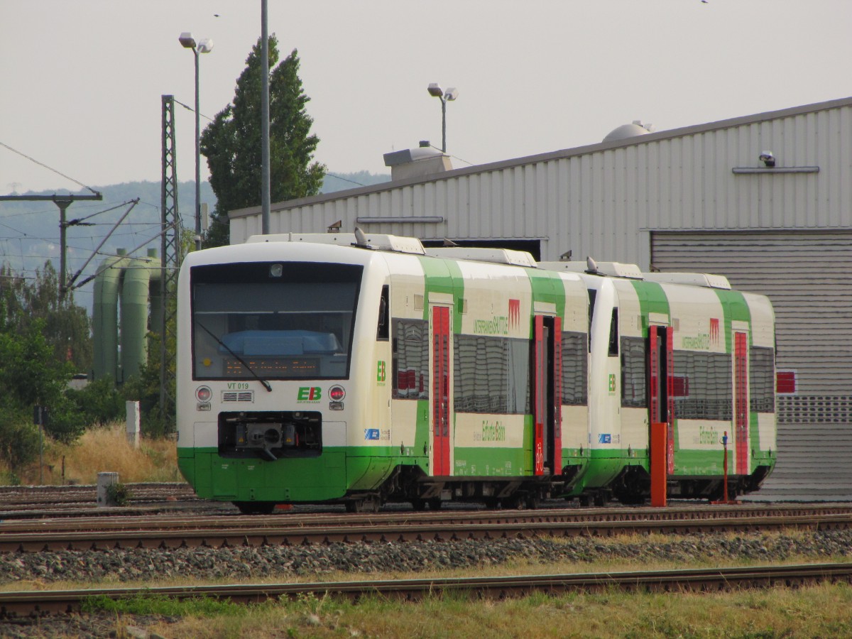 EB VT 019  Gemünden am Main  und ein weiteren VT der EB, am 12.08.2015 am Bw der Erfurter Bahn in Erfurt Ost.