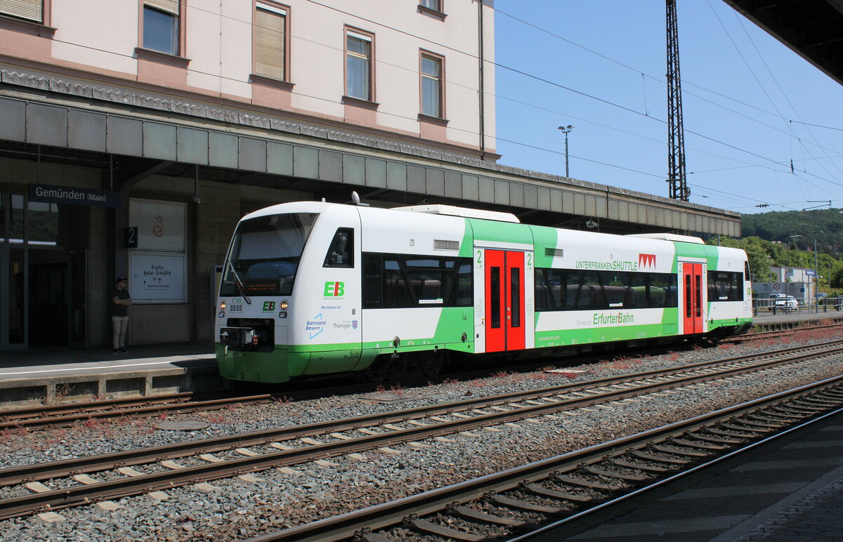EB VT 023 (95 80 0650 423-6 D-EIB) als RB 80691 nach Schweinfurt Hbf, am 04.06.2023 in Gemnden (Main).