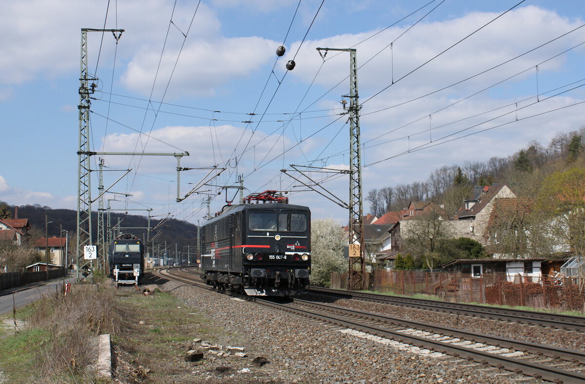 EBS 155 007-8 als Tfzf Richtung Erfurt, am 05.04.2023 in Eisenach.