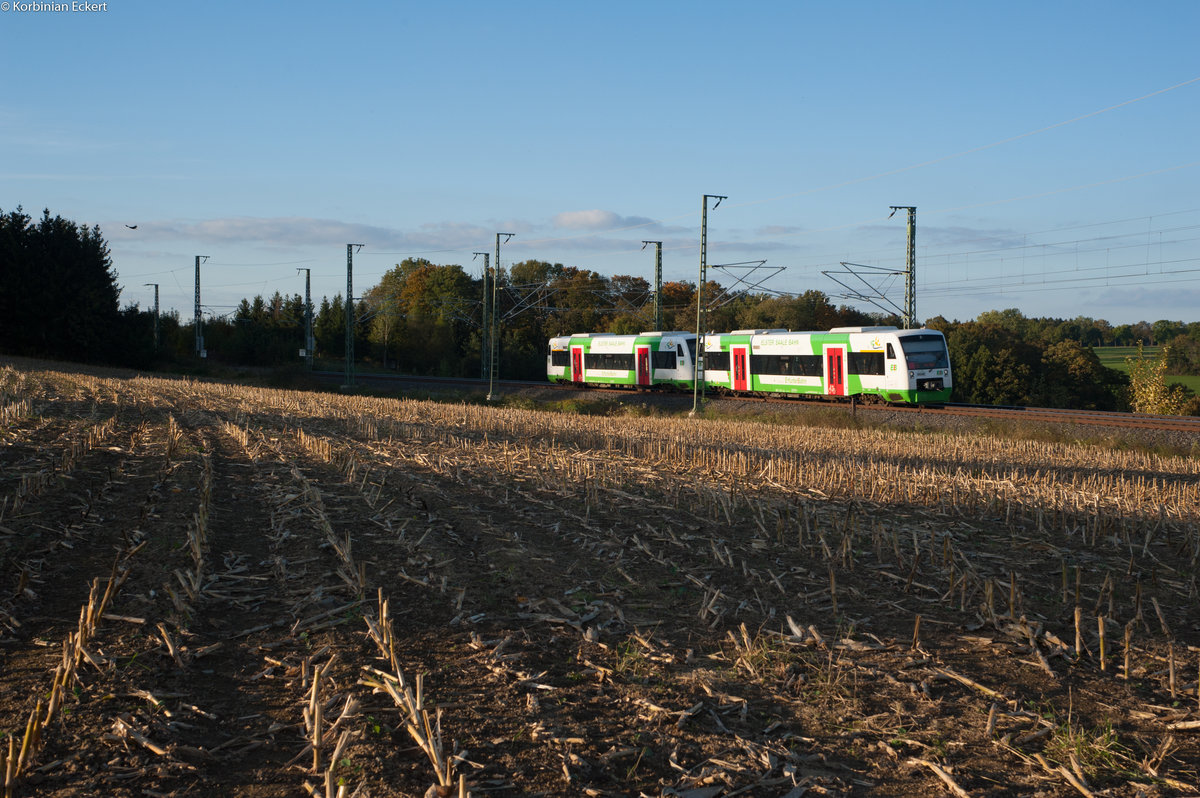 EBx 81021 mit VT320 aus Leipzig Hbf nach Hof Hbf bei Grobau, 16.10.2016