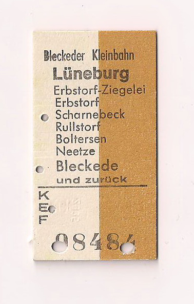 Edmonsonsche Fahrkarte Bleckeder Kleinbahn für die Strecke Scharnebeck - Bleckede; benutzt am 15.10.2017 (Scan)

