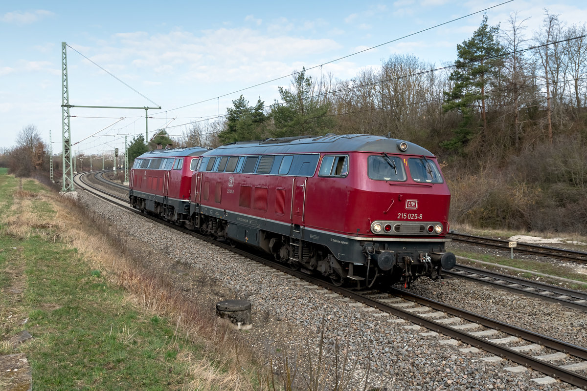 EfW Verkehrsgsellschaft mbH, Diesellok-Doppeltraktion bei Fürth Unterfürberg in Richtung Nürnberg Hbf. 26.03.2021