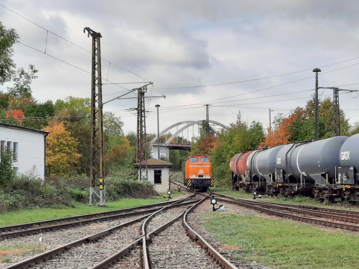 EGB 345 413 während Führerstandsmitfahrten am 11.10.2020 beim Eisenbahnfest zum Zwiebelmarkt beim TEV Weimar.
