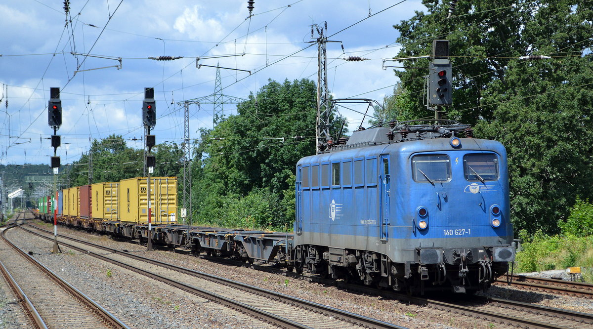 EGP mit  140 627-1  (NVR:  91 80 6 140 627-1 D-EGP ) und Containerzug am 11.07.20 Bf. Saarmund.