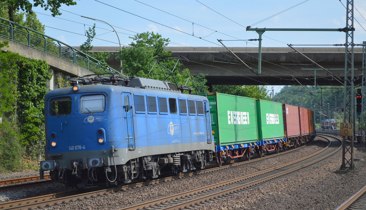 EGP mit 140 678-4 (NVR-Nummer: 9 80 6140 678-4 D-EGP) mit Containerzug am 18.06.19 Vorbeifahrt Bahnhof Hamburg- Harburg.