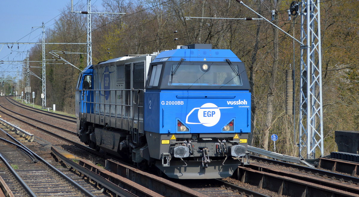 EGP mit der vossloh G 2000BB (NVR:  92 80 1272 001-9 D-EGP ) am 19.04.21 Bf. Berlin Buch.
