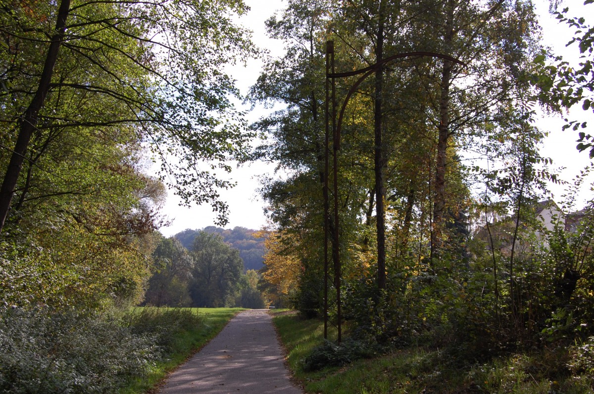 Ehemalige Trasse der Straßenbahn Esslingen–Nellingen–Denkendorf bei Scharnhausen. Einer der letzten Oberleitungsmasten.