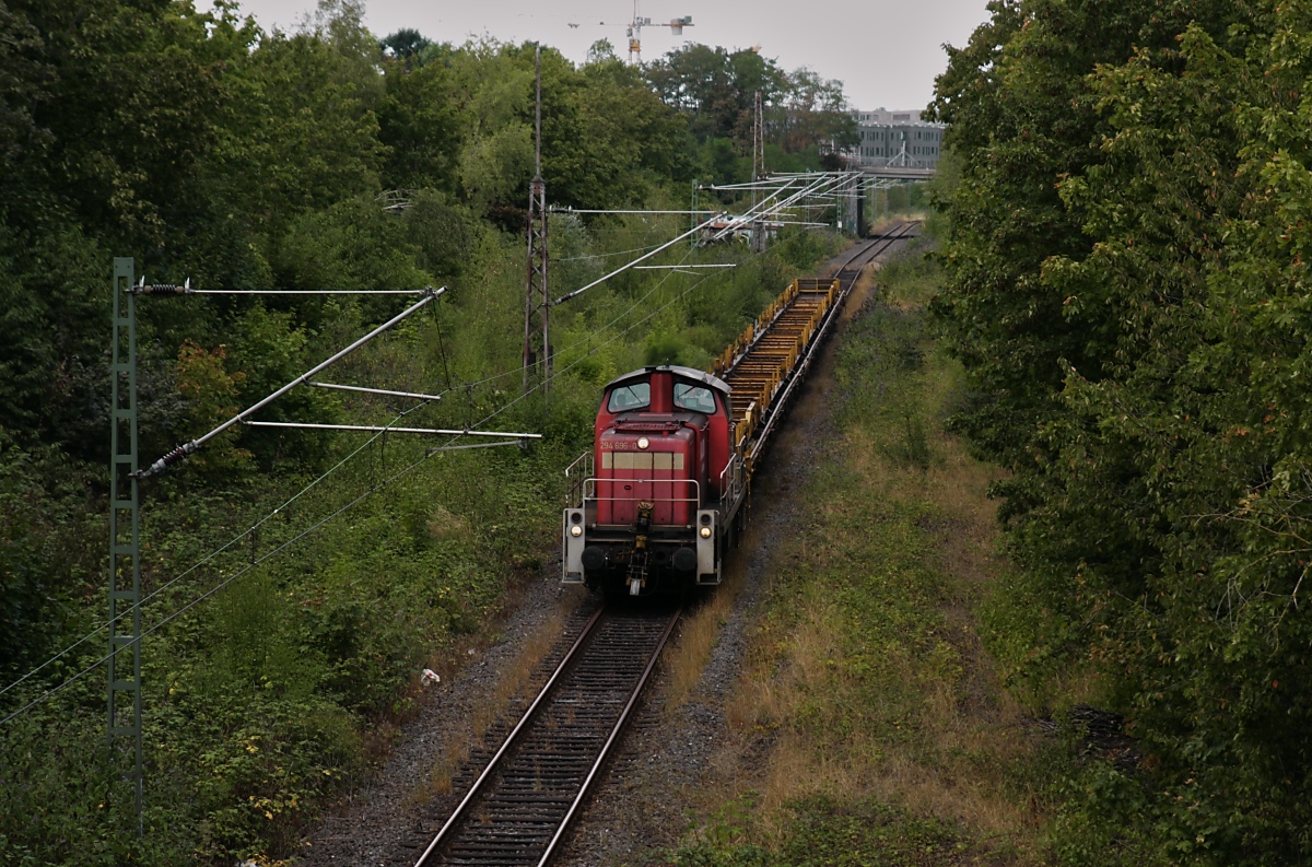 Eigentlich hatte ich am 13.08.2019 an der Düsseldorfer Güterumgehungsbahn auf den Sodazug aus Millingen gewartet, doch zunächst kam auf der wenig befahrenen Strecke die 294 695-0 vorbei